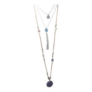 New millefiori necklace free people floral glass leather multistrand silver tone